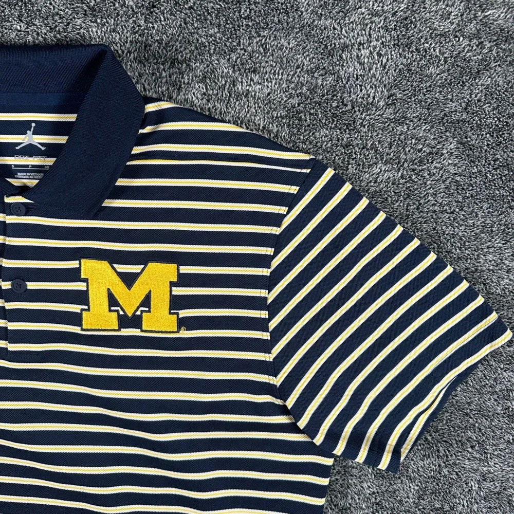 Michigan Wolverines Jordan Polo Shirt Mens S Navy NCAA Football Dri-FIT Striped